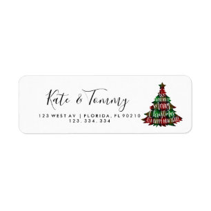 Tartan fröhliche Weihnachtsbaumkarte Rücksendeadre
