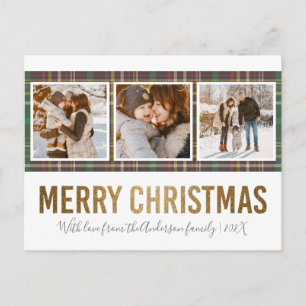 Tartan & Gold Frohe Weihnachten 3 Familienjunges F Postkarte