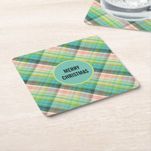 Tartan Green Tan Kariert Rechteckiger Pappuntersetzer (angewinkelt)