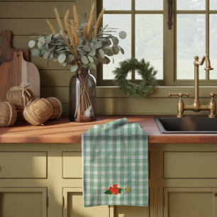 Tartan grün einfaches Wildblumenmuster  Geschirrtuch