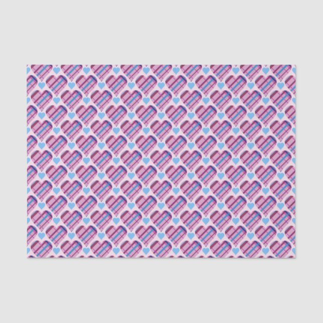 Tartan Herz Muster Pink und Blau Valentine Seidenpapier (Vorderseite)