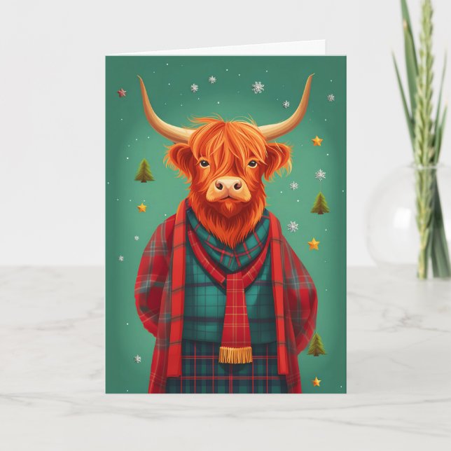 Tartan Highland Cow Xmas Card Karte (Vorderseite)