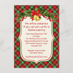 Tartan holly sells fête de Noël Invitation