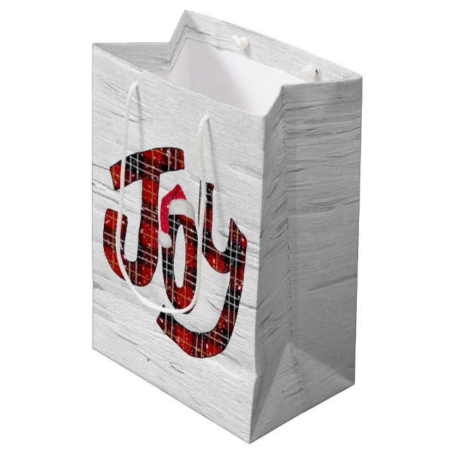 Tartan Joy Sur Blanc Bouleau Moyen Cadeau Sac (Devant Angle)