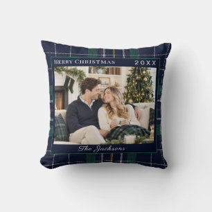 Tartan Kariert Blau Grün Foto Weihnachten Kissen