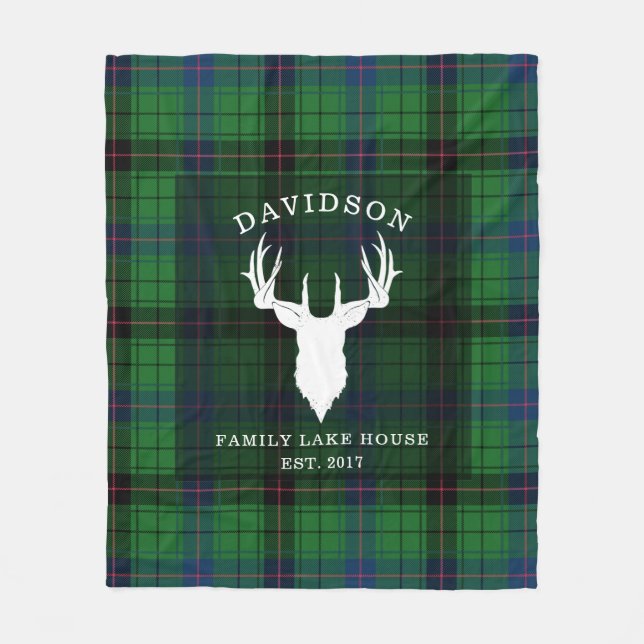 Tartan Kariert Clan Davidson Family Lake House Fleecedecke (Vorderseite)