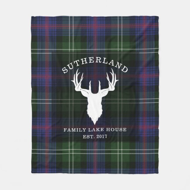 Tartan Kariert Clan Sutherland Family Lake House Fleecedecke (Vorderseite)