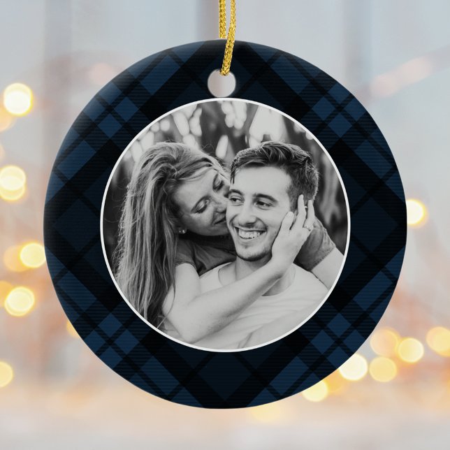 Tartan Kariert Foto Holiday Keramik Ornament (Von Creator hochgeladen)