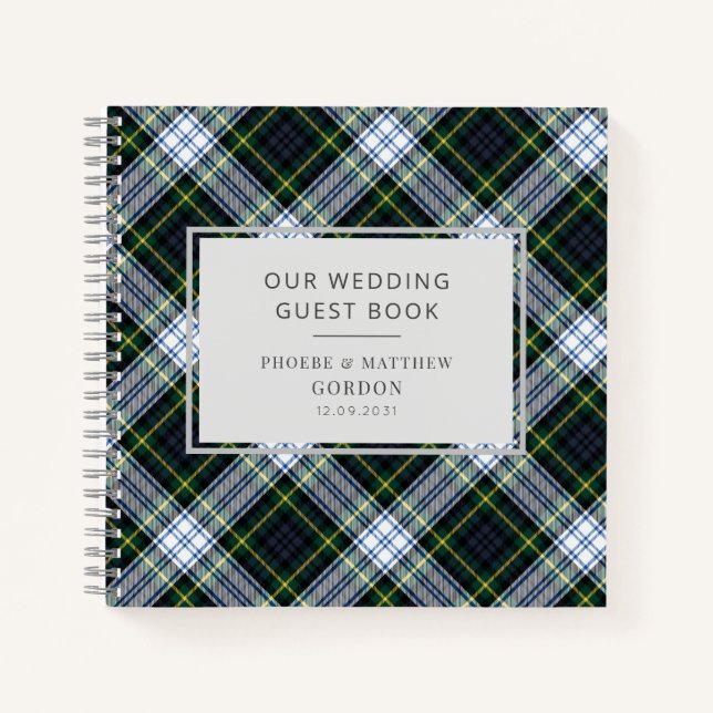 Tartan Kariert Green Checkered Wedered Gästebuch Notizbuch (Vorderseite)