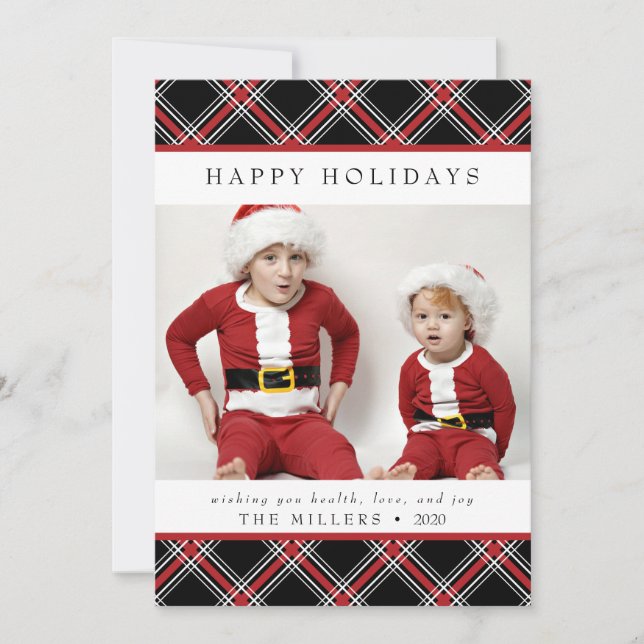 Tartan Kariert Happy Holidays Card zu Weihnachten (Vorderseite)