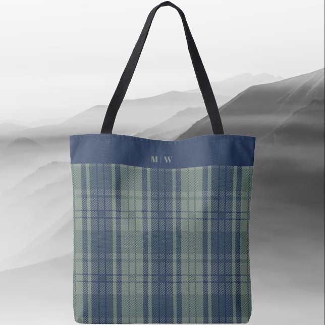 Tartan Kariert - Navy Blue und Slate Green Tasche (Tartan Plaid - Navy Blue and Slate Green Tote Bag by Leapfroglisics Shop)