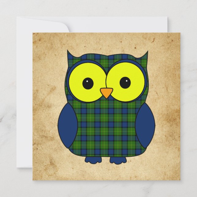 Tartan Kariert Owl V7 Geburtstag Einladung (Vorderseite)