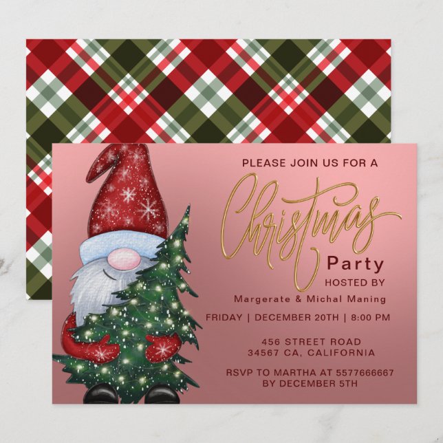 Tartan Kariert Red Christmas Party Einladung (Vorne/Hinten)