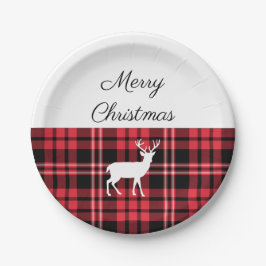 Tartan Kariert Red Christmas White Deh Pappteller