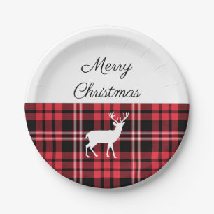 Tartan Kariert Red Christmas White Deh Pappteller