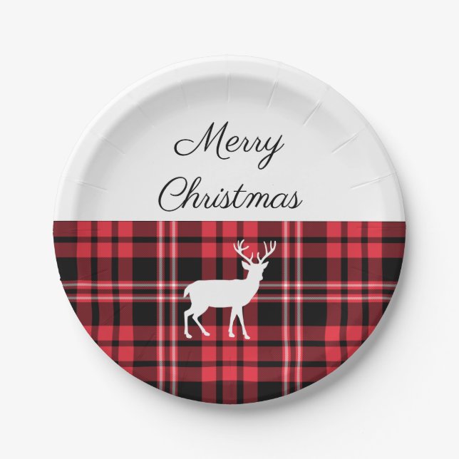 Tartan Kariert Red Christmas White Deh Pappteller (Vorderseite)