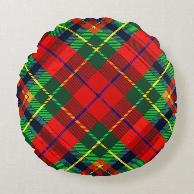 Tartan Kariert Rundes Kissen (Vorderseite)