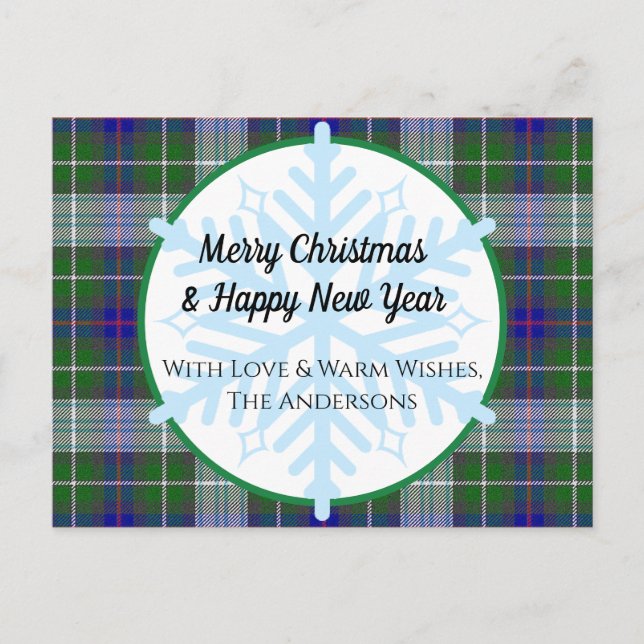 Tartan Kariert und Snowflakes Weihnachtskarte Postkarte (Vorderseite)