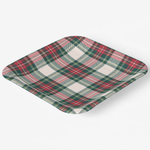 Tartan Kariert White Green Christmas Festival Pappteller