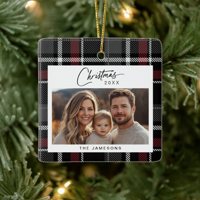 Tartan Kariertes Foto Weihnachten Keramikornament (Baum)
