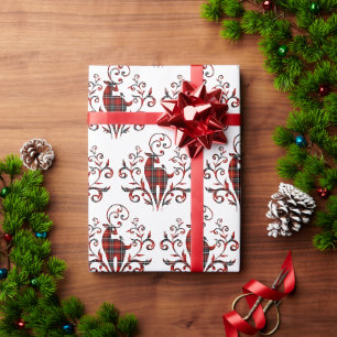 Tartan Kariertes Hirschdesign auf Weiß Geschenkpapier