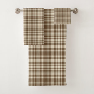 Tartan-kariertes Muster Brown u. Beige-Nr. 70 Badhandtuch Set