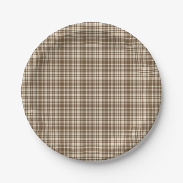 Tartan-kariertes Muster Brown u. Beige-Nr. 70 Pappteller (Vorderseite)