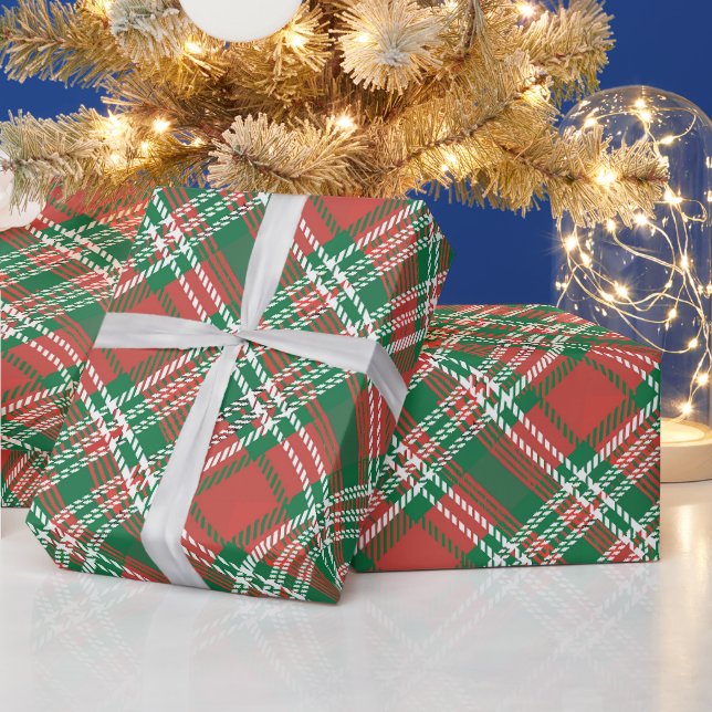 Tartan Kariertes Muster in Rot und Grün Geschenkpapier (Feiertage)