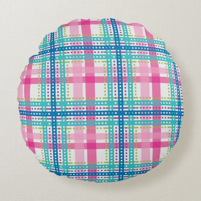 Tartan, kariertes Muster Rundes Kissen (Vorderseite)