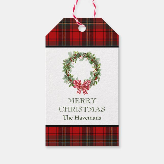 Tartan Kariertes Weihnachtsgeschenk Tag Geschenkanhänger (Vorderseite)