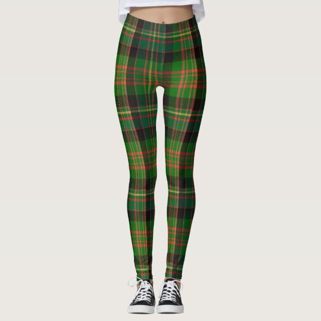 Tartan-kariertes Weihnachtsgrün-Rot Leggings (Vorderseite)