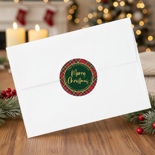 Tartan Karo Gold Schriftzug Weihnachts-Rücksendead Runder Aufkleber