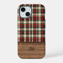 Tartan-Karo-Handyhülle mit Holz-Monogramm