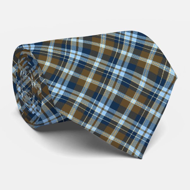 Tartan Karo Kariert - Braun und Marine Krawatte (Gerollt)