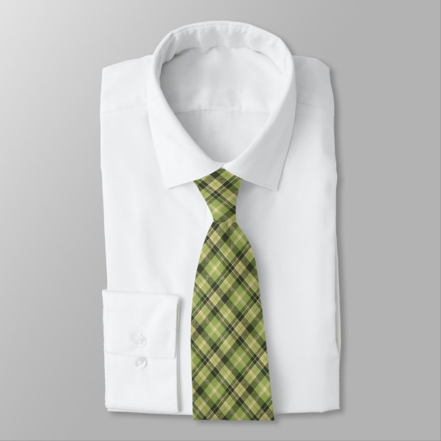Tartan Karo Kariert Moss Green zweiseitig Krawatte (Gebunden)
