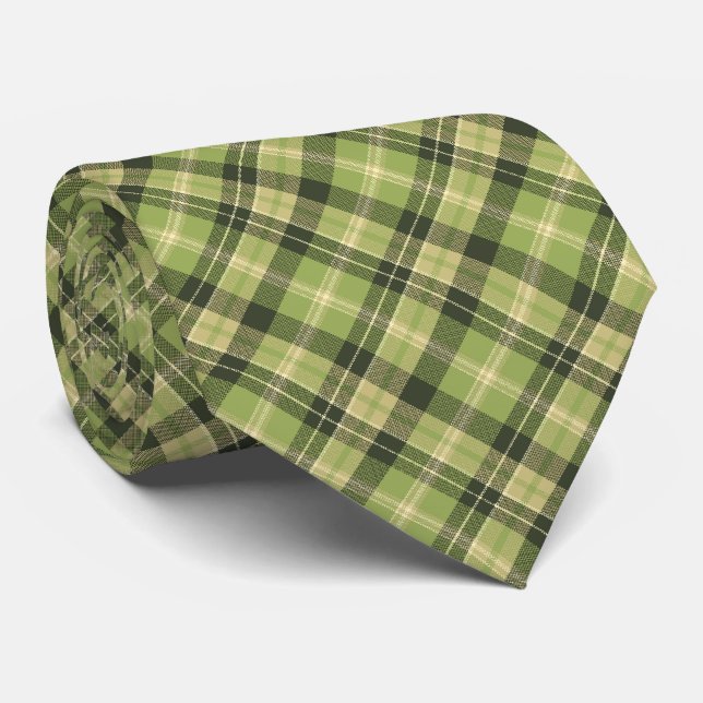 Tartan Karo Kariert Moss Green zweiseitig Krawatte (Gerollt)