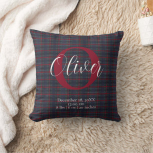 Tartan-Karo-Monogramm-Geburtsdaten Neugeborenes Ba Kissen