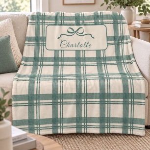 Tartan Karo Sagegrün Creme Schleife Weihnachten Fleecedecke