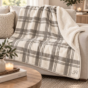 Tartan Karo Taupe Creme Monogrammiert Sherpadecke