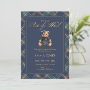 Tartan-Karo-Teddybärmädchen Klassische Babyparty Einladung