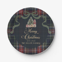 Tartan-Karo-Vorweihnachtsfeier-Papierteller