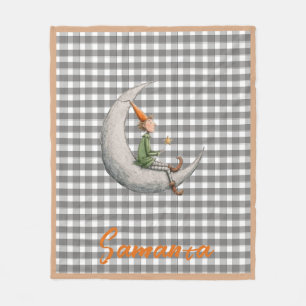 Tartan-Karo-Weihnachtself grau weiß Name Fleecedecke