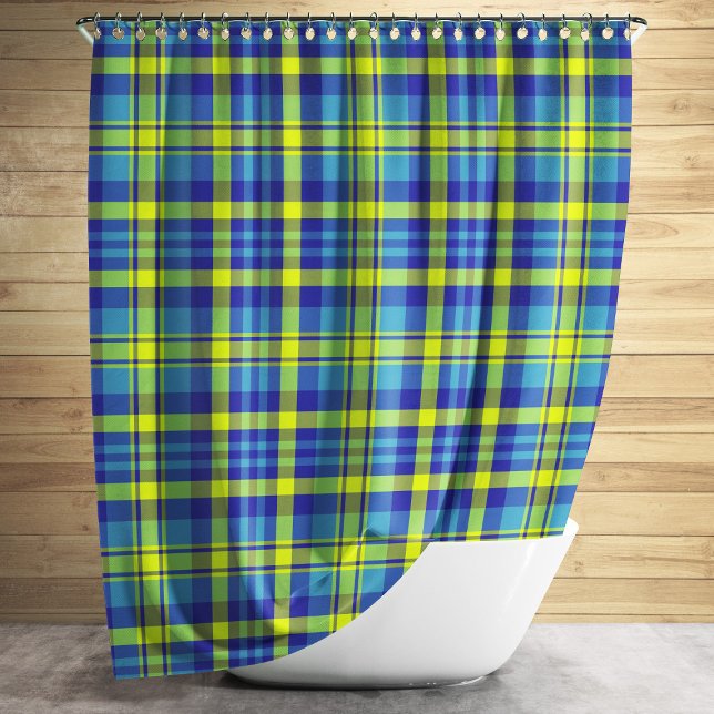 Tartan Karos Blaugelbes, Kariertes Muster Duschvorhang (Tartan Checks Blue Yellow Green Plaid Pattern Shower Curtain)