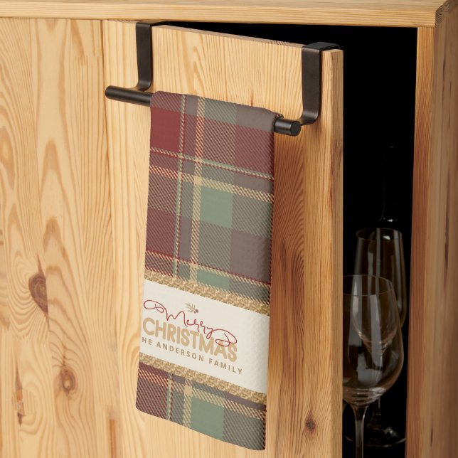 Tartan Merry Christmas Gold Frame ID1141A Geschirrtuch (Drittel gefaltet)
