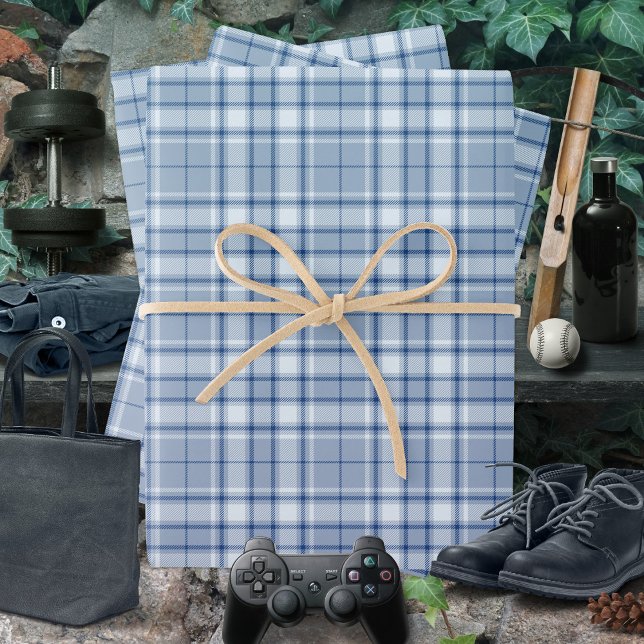 Tartan - Mittelblau bis leicht und Marineblau Geschenkpapier Set (Tartan - Medium blue to Light and Navy Blue Wrapping Paper Sheets by Leapfroglisics Shop)