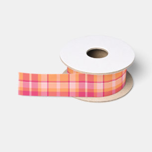 Tartan Muster Orange und Pink ID210 Satinband