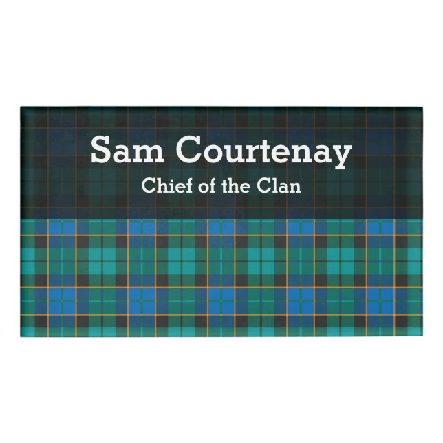 Tartan-Muster - traditionelles blaues Grün Namenschild (Vorderseite)