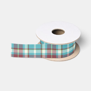 Tartan Muster Türkis und Rot ID210 Satinband