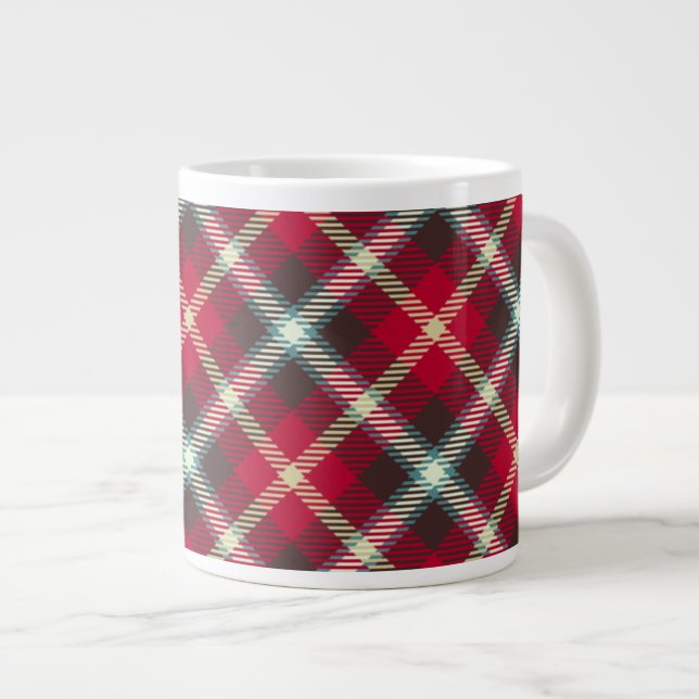 Tartan Muster Weihnachten Kariert 20oz Kaffee Jumbo-Tasse (Vorderseite Rechts)