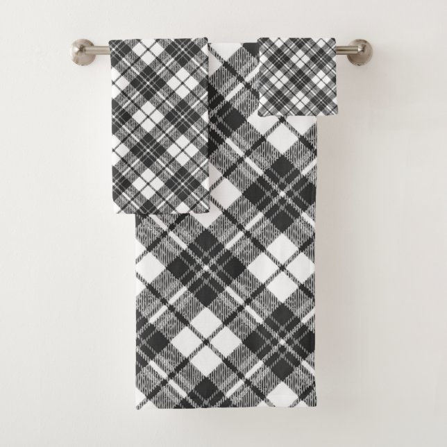 Tartan Musterferien Weihnachten Schwarz-weiß Badhandtuch Set (Insitu)